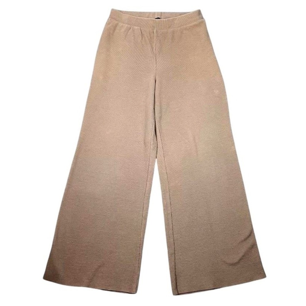 Zara Pants Womens Medium Beige Wide Leg Knit Sweatpants Elastic Waist Lounge